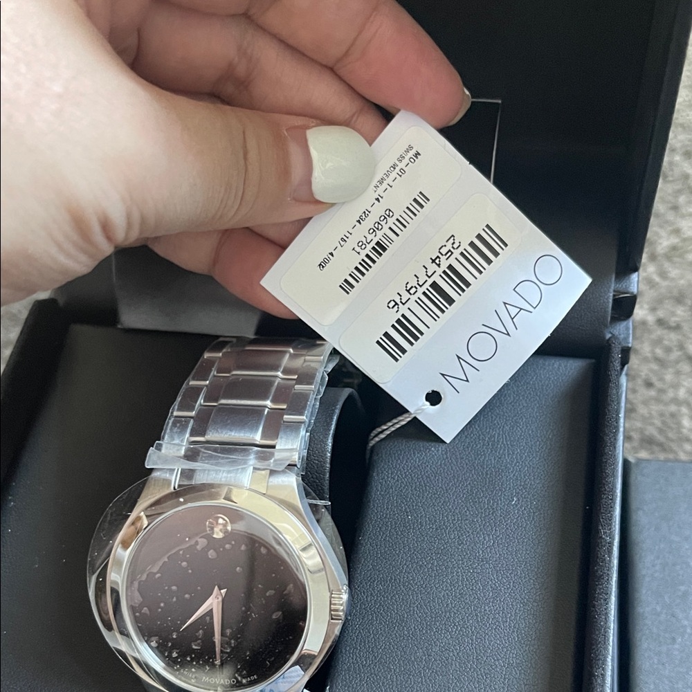 NWT- VIDEO- Movado Men's Elegant Silver and Black Watch - Picture 3 of 9